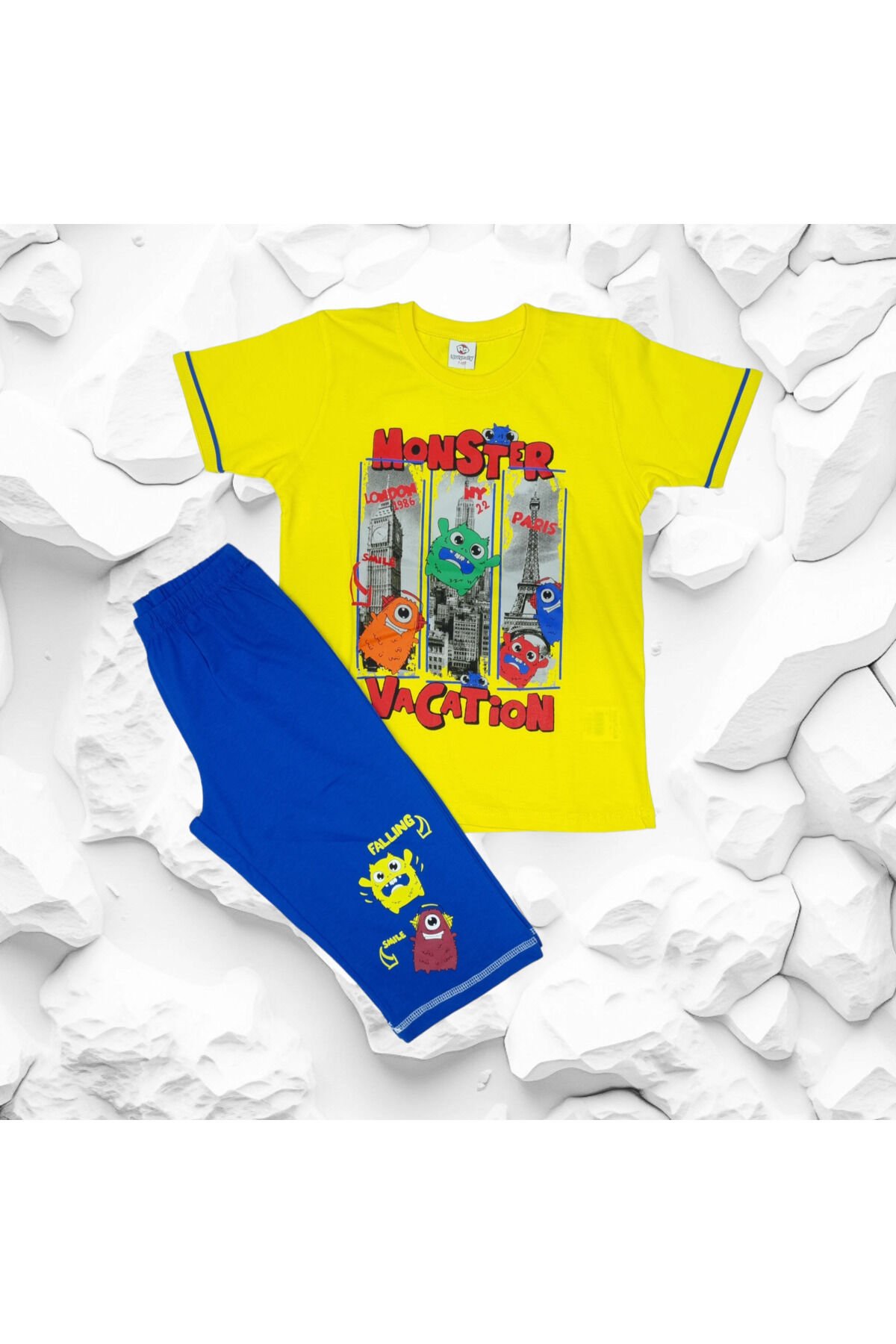 Rolypoly Monster Erkek Çocuk Şortlu Yazlık Takım Sarı - 7 Yaş