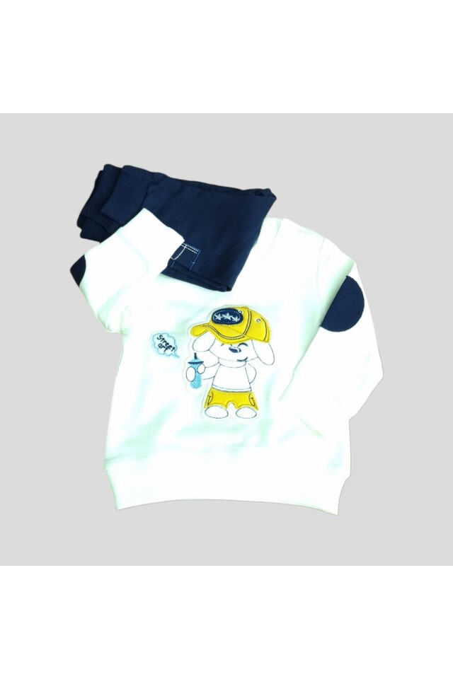 Pelops Erkek Bebek Spor Eşofman Takım Beyaz - 6-9 Ay