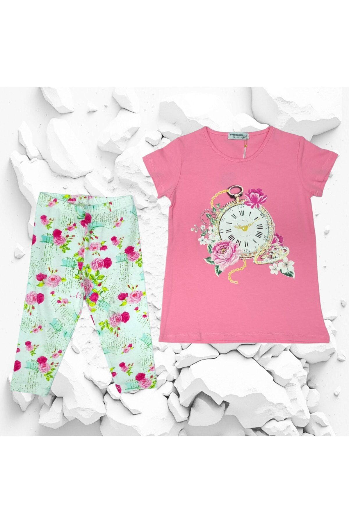 Pelops Kız Çocuk Yazlık Taytlı Takım Pembe - 6 Yaş