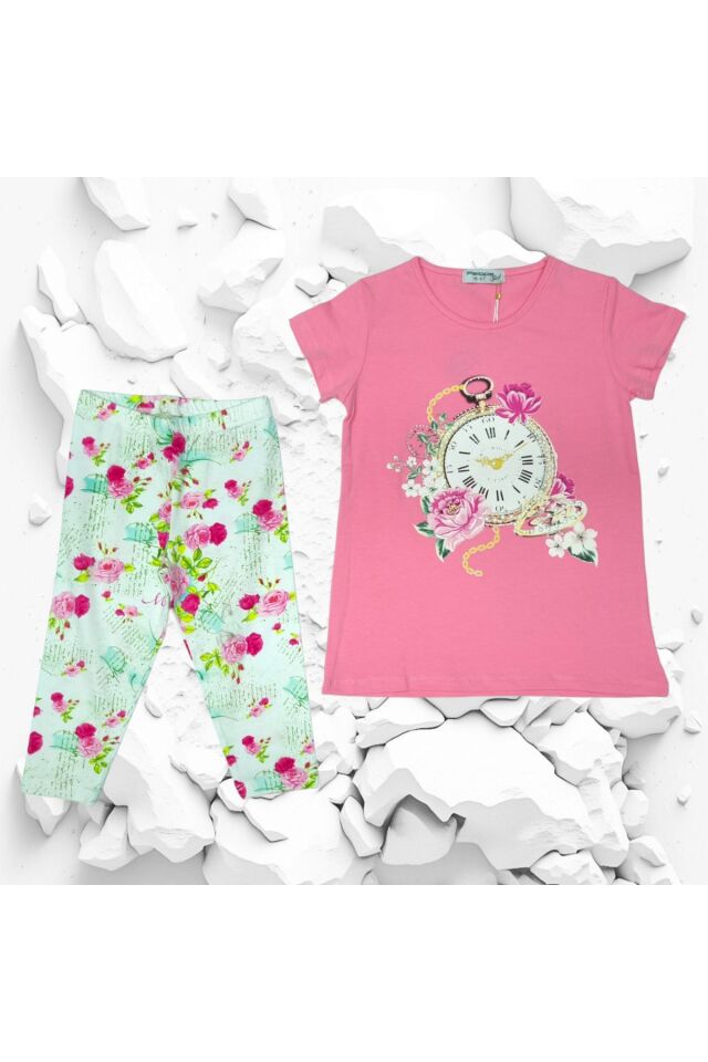 Pelops Kız Çocuk Yazlık Taytlı Takım Pembe - 6 Yaş