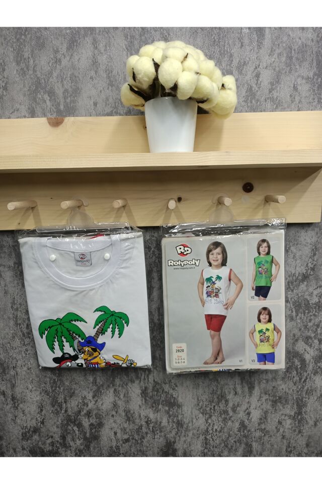 Rolypoly Korsanlar Adası Erkek Çocuk Şortlu Yazlık Takım Beyaz - 5 Yaş
