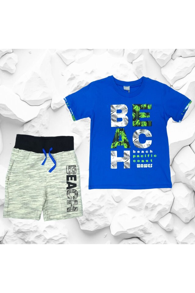 Pelops Beach Erkek Çocuk Şortlu Yazlık Takım Mavi - 7-8 Yaş