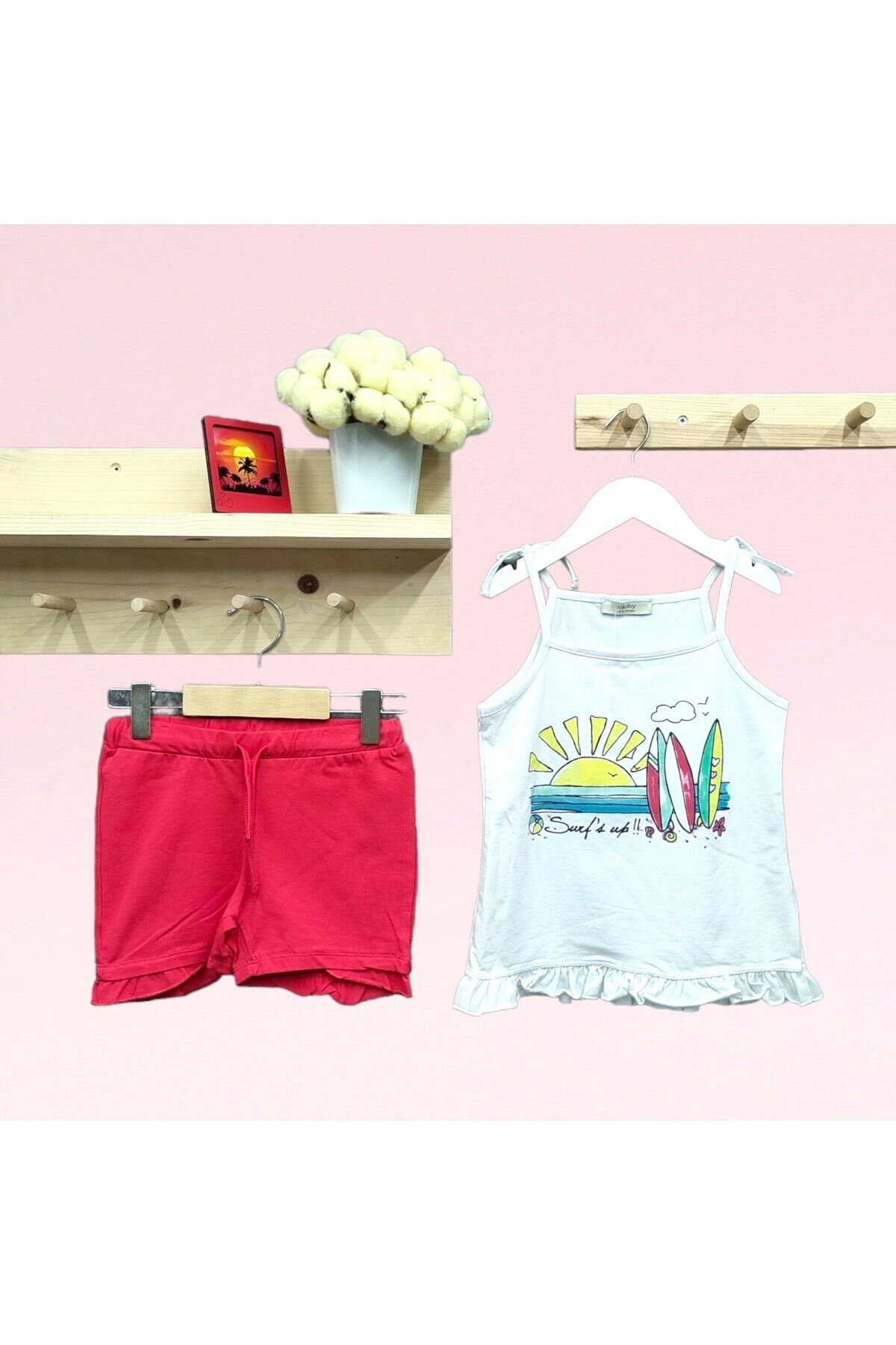 Çikoby Beach Bağlama İp Askılı Kız Çocuk Şortlu Yazlık Takım Beyaz - 4-5 Yaş