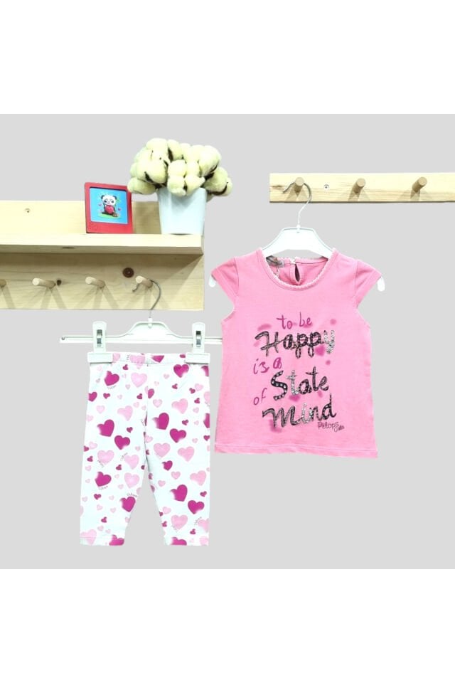 Pelops To Be Happy Kalpli Kız Bebek Taytlı Yazlık Takım Pembe - 1 Yaş