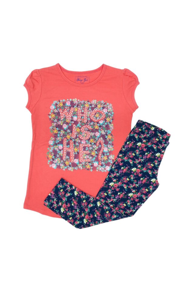 Breeze Kız Çocuk Who İs He Taytlı Yazlık Takım Nar Çiçeği - 8 Yaş