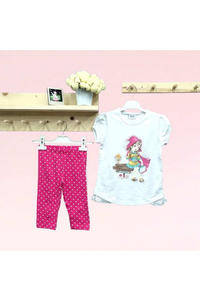 Breeze Kız Çocuk Parlak Taş Süslemeli Taytlı Yazlık Takım Beyaz - 4 Yaş