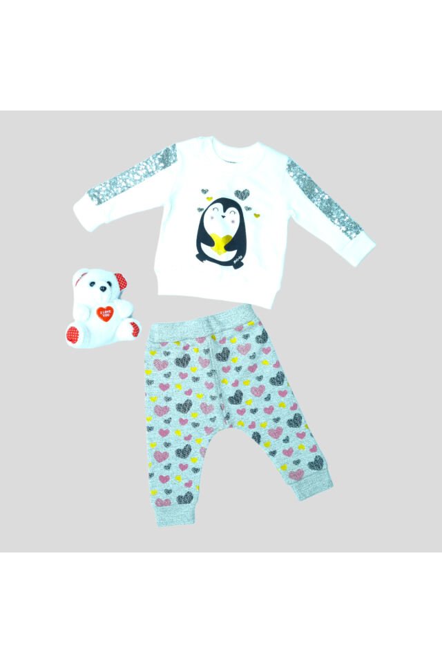 Pelops Kız Bebek Spor Eşofman Takım Beyaz - 6-9 Ay