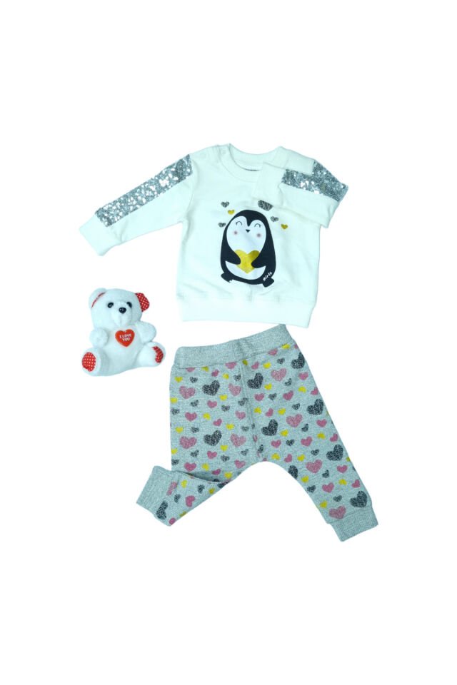 Pelops Kız Bebek Spor Eşofman Takım Beyaz - 6-9 Ay