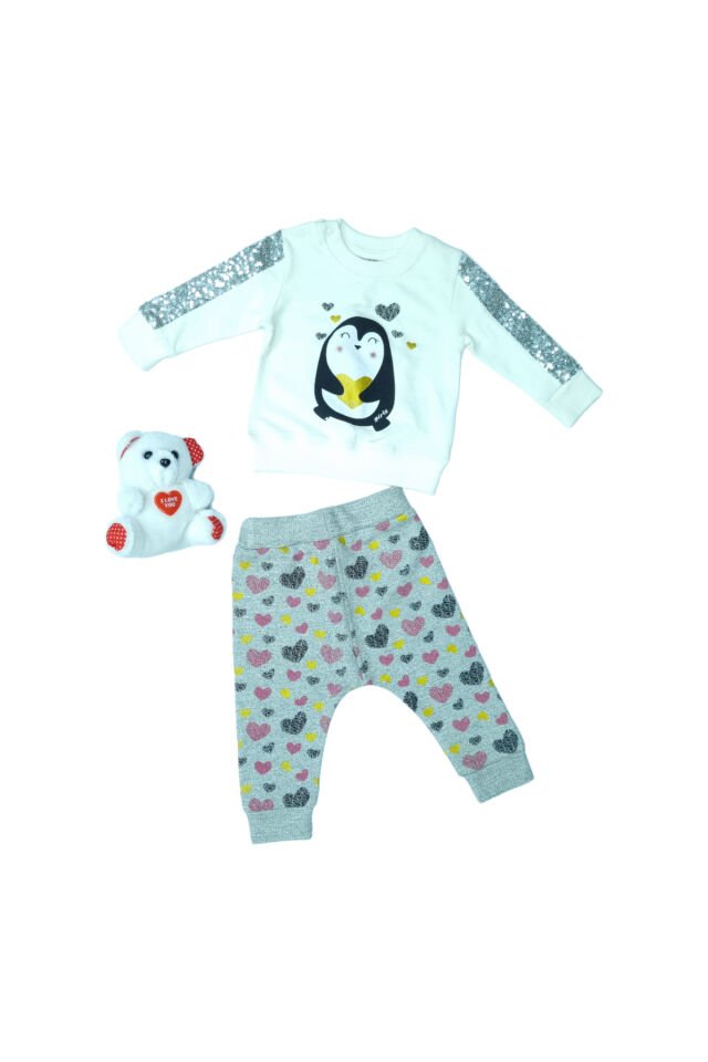 Pelops Kız Bebek Spor Eşofman Takım Beyaz - 6-9 Ay
