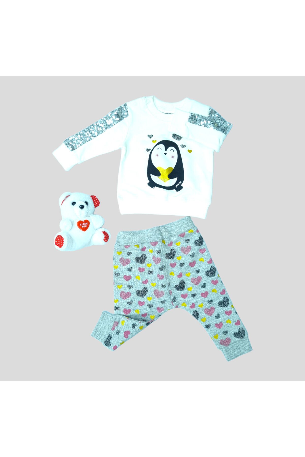 Pelops Kız Bebek Spor Eşofman Takım Beyaz - 6-9 Ay
