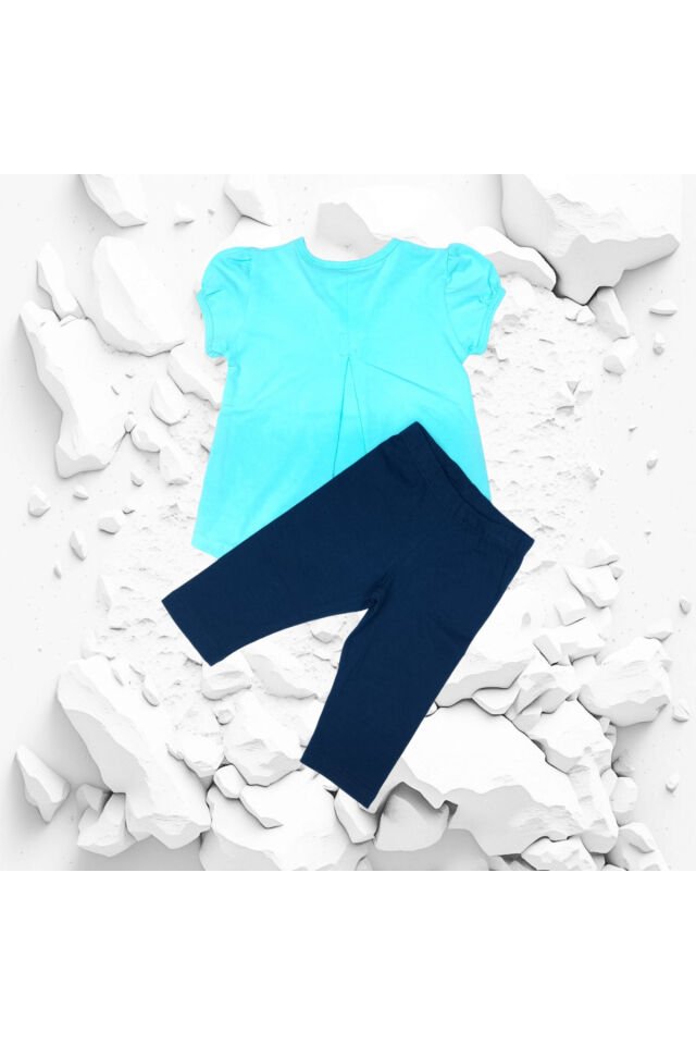 Breeze Kız Bebek Taş Süslemeli Çiçek Baskılı Taytlı Takım Şu Yeşili - 3 Yaş