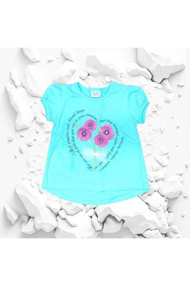Breeze Kız Bebek Taş Süslemeli Çiçek Baskılı Taytlı Takım Şu Yeşili - 3 Yaş